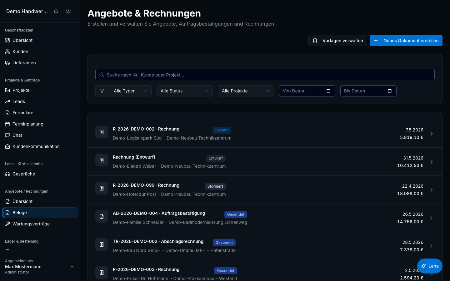 Angebote & Rechnungen in Bleno – Produktansicht