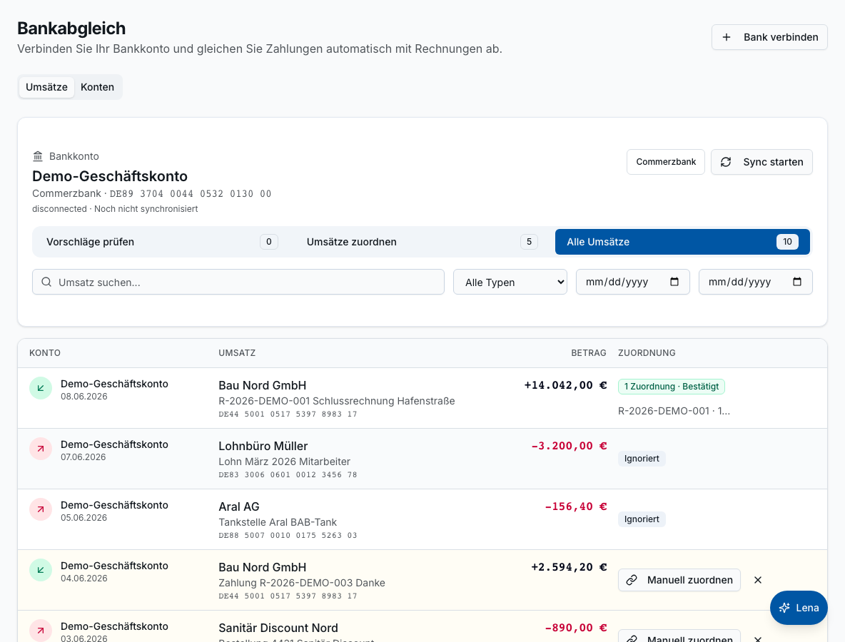 Bankabgleich in Bleno – Produktansicht