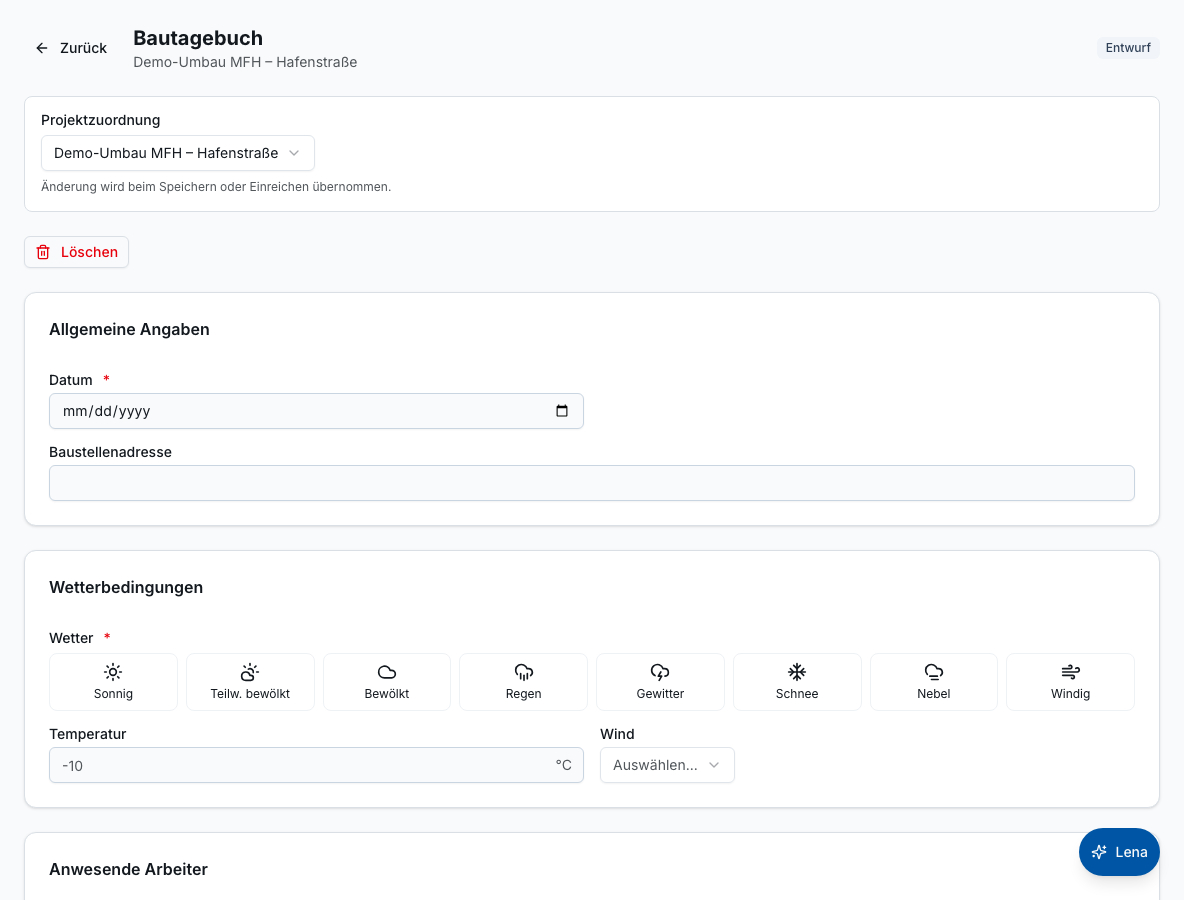 Digitale Formulare in Bleno: Bautagebuch digital führen