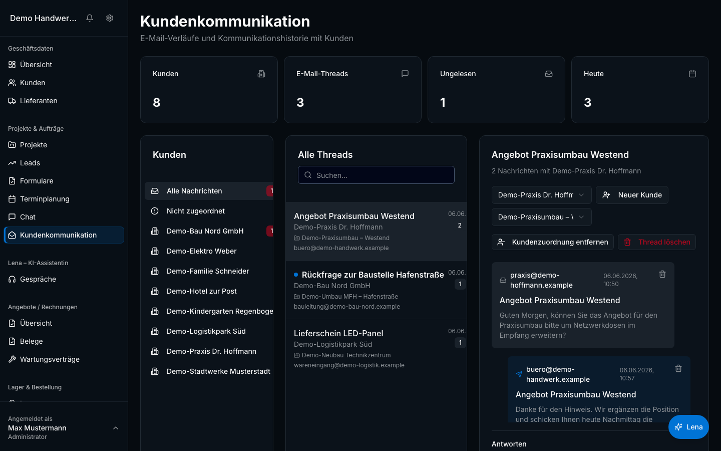E-Mail-Integration in Bleno: E-Mails im Projektkontext