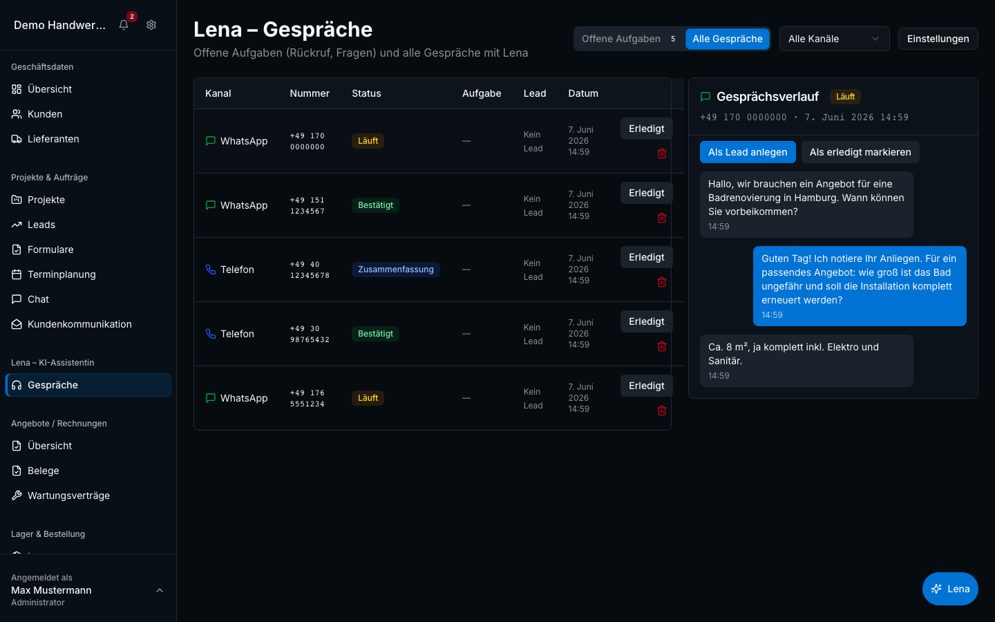 Lena – Ihre KI-Assistentin in Bleno – Produktansicht