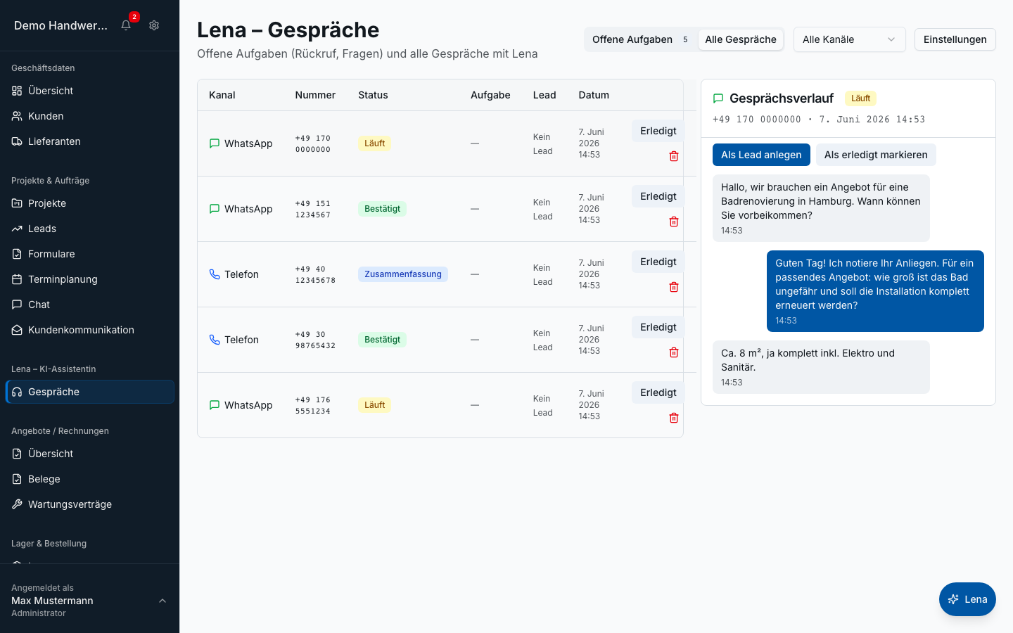 Lena – Ihre KI-Assistentin in Bleno: Lena auf WhatsApp