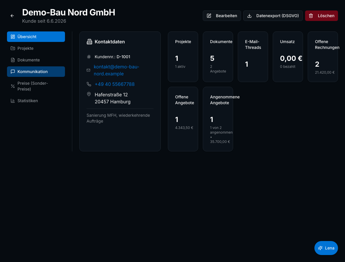Kundenverwaltung in Bleno: Projektverknüpfung