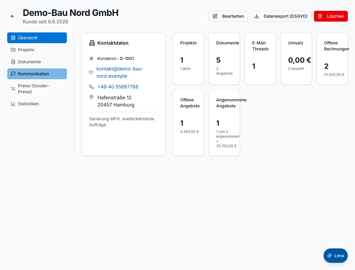 Kundenverwaltung in Bleno: Projektverknüpfung