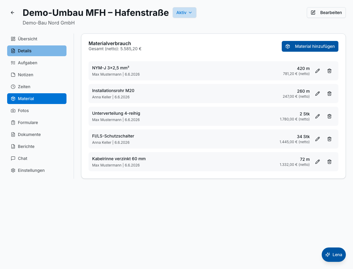 Materialverwaltung in Bleno: Material-Erfassung vor Ort
