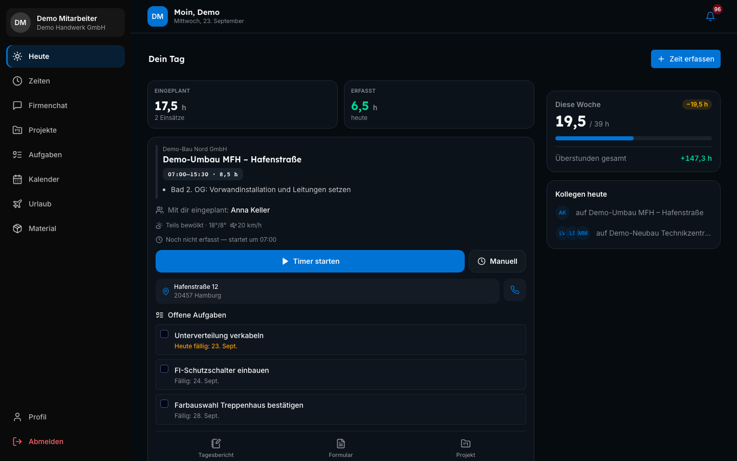 Mitarbeiter-App in Bleno – Produktansicht