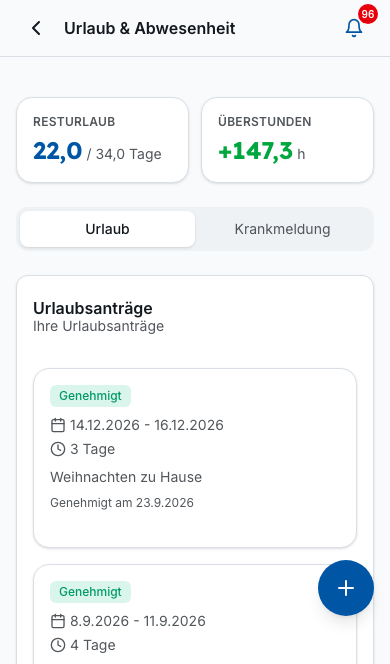 Mitarbeiter-App in Bleno: Urlaub, Krankmeldung, Unterlagen – ohne Papierkram