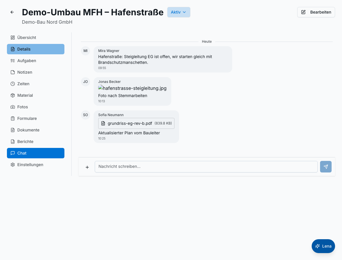 Team-Chat in Bleno: Dateien & Fotos teilen