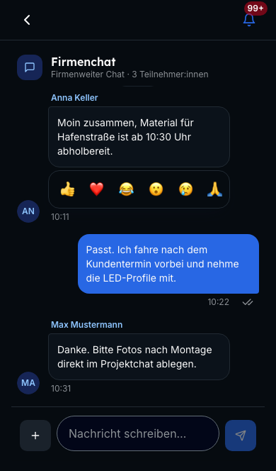 Team-Chat in Bleno: Immer erreichbar – auch mobil