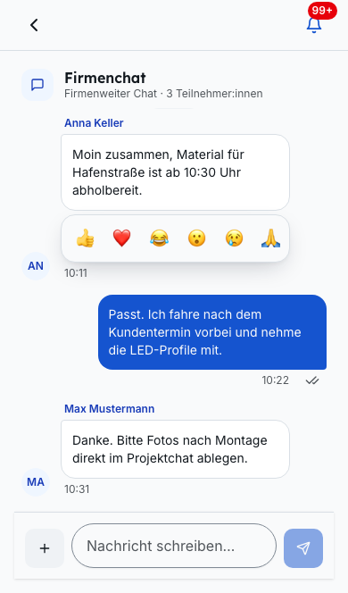 Team-Chat in Bleno: Immer erreichbar – auch mobil