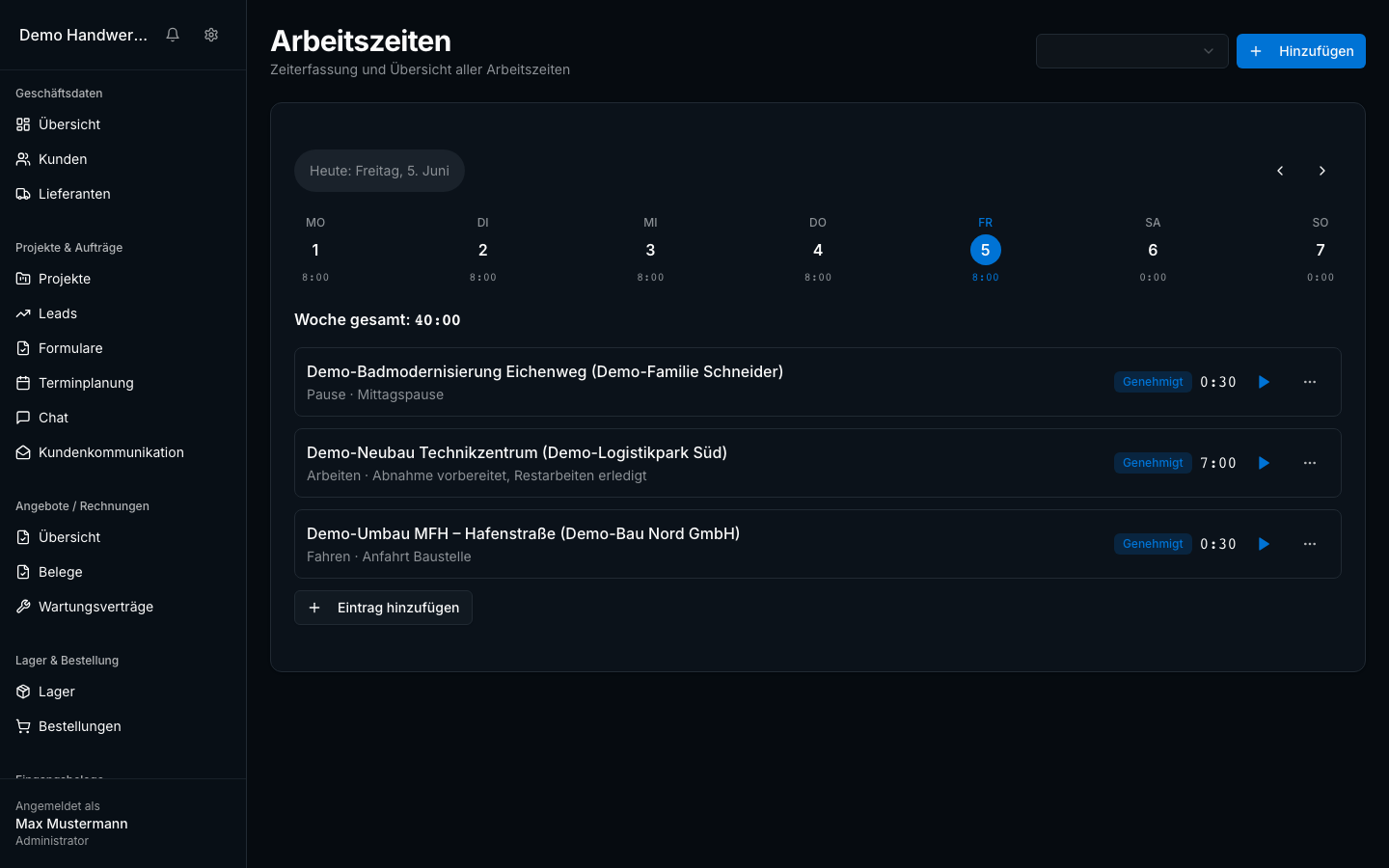 Zeiterfassung in Bleno – Produktansicht