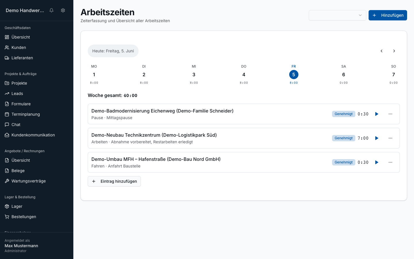 Zeiterfassung in Bleno – Produktansicht