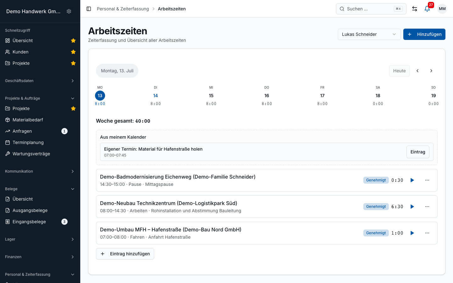 Zeiterfassung in Bleno – Produktansicht