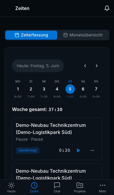 Zeiterfassung in Bleno: Digitale Zeiterfassung in App