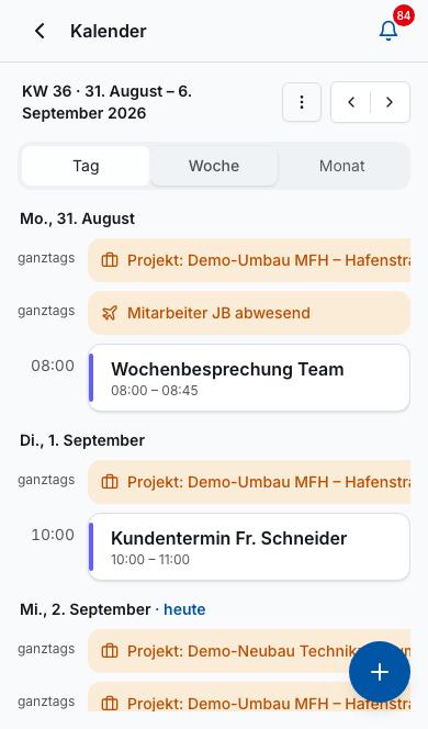 Bleno Mitarbeiter-App: Kalender und Termine
