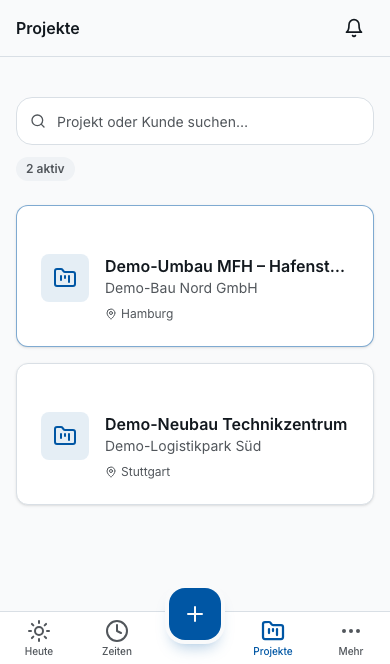 Bleno Mitarbeiter-App: Projekte und Aufgaben