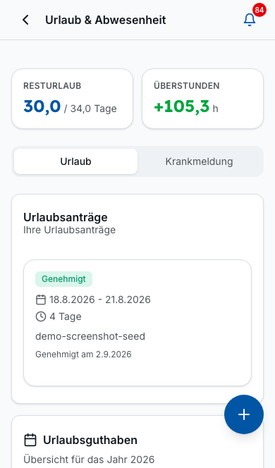 Bleno Mitarbeiter-App: Urlaub beantragen