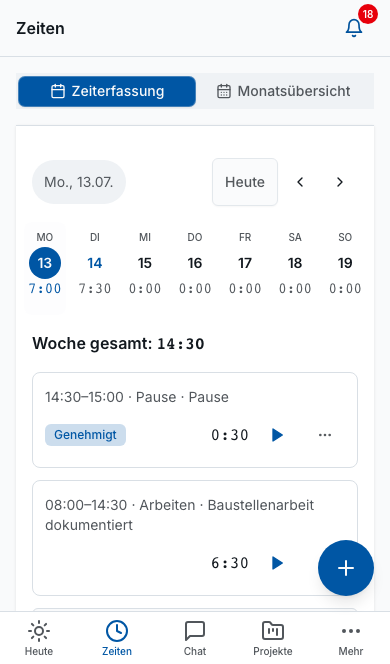 Bleno Mitarbeiter-App: mobile Zeiterfassung