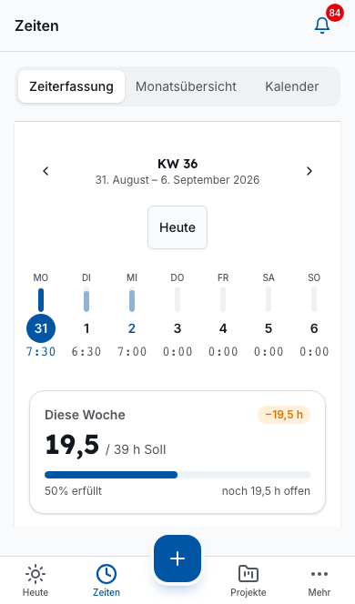 Bleno Mitarbeiter-App: mobile Zeiterfassung